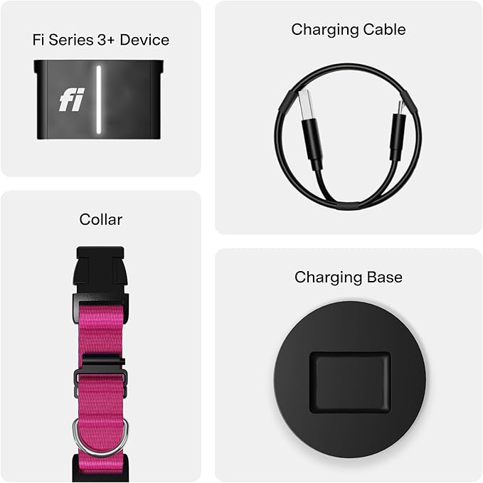 New Fi Series 3+ Smart Dog Tracker Collar – AI GPS for Dogs, Health & Behavior Monitor, Virtual Fence, Escape Alerts, Waterproof, Apple Watch Compatible [12Mo Membership Included] (Pink, Medium)