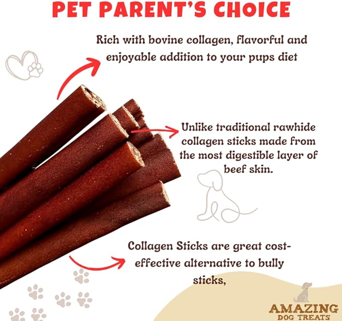 Amazing Dog Treats 12 Inch Collagen Stick - (10 Count)- Collagen Sticks for Dogs - No Hide Dog Bones