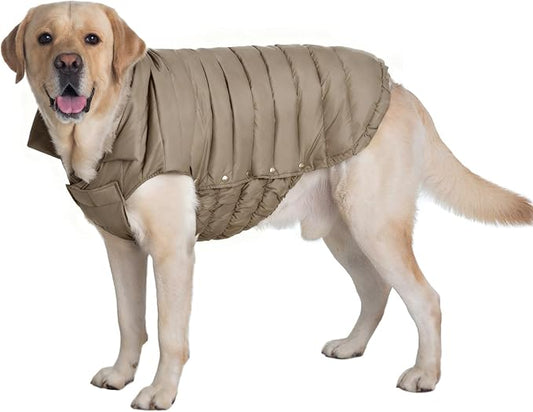 SPACE LION Dog Puffer Jacket, Down Winter Coat, Durable Outdoor Coat for Cold and Windy Conditions, Waterproof, Lightweight Jacket, Adjustable Fit for Small, Medium, Large Dogs(Camel,24/2XL)