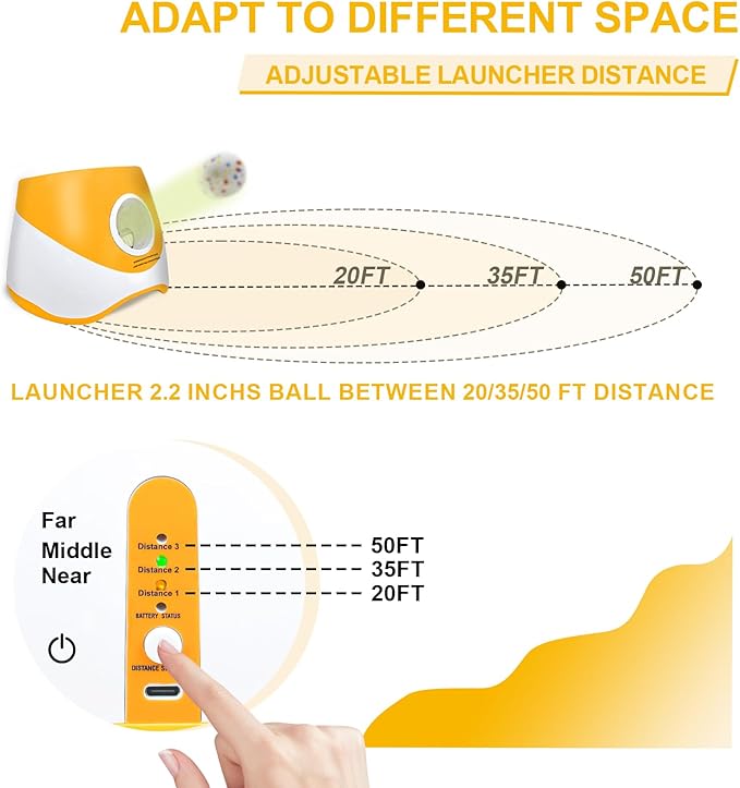 Automatic Ball Launcher for Dogs with Random Mode, 3 Settings to 45FT, Rechargeable Dog Ball Thrower with 4 ETPU Tennis Balls for Small Medium Breeds