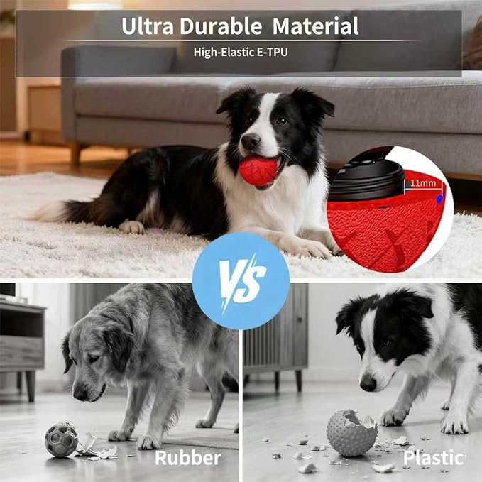 Interactive Dog Toys Dog Ball,Durable Motion Activated Automatic Rolling Toys for Medium/Large Dogs,Automatic Moving, Bouncing,and Rotating,E-TPU Material, IP54 Waterproof (Red)