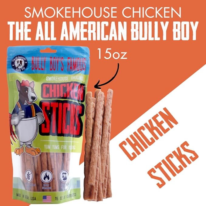 Bully Boy's Famous Chicken Sticks Dog Treats | Free from Wheat, Corn, Soy, or Gluten | USA Sourced Ingredients | with Smokehouse Chicken | Made in Utah | 15 oz - 3 Pack
