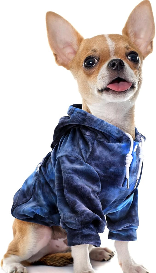 SlowTon Dog Hoodie Tie Dye - Warm Dog Sweater Hoodies with Pocket, Fall Winter Dogs Coat Jacket Pet Outfit Puppy Hooded Sweatshirt Clothes for Small Medium Large Dogs Boy Girl (Blue, M)