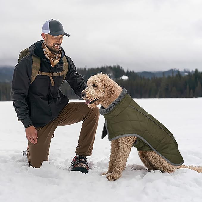Fragralley Dog Coat Large, Waterproof Dog Jacket with Warm Fleece Lining, Adjustable Reflective Dogs Winter Coat, Turtleneck Pet Coats for Cold Weather (ArmyGreen XL)
