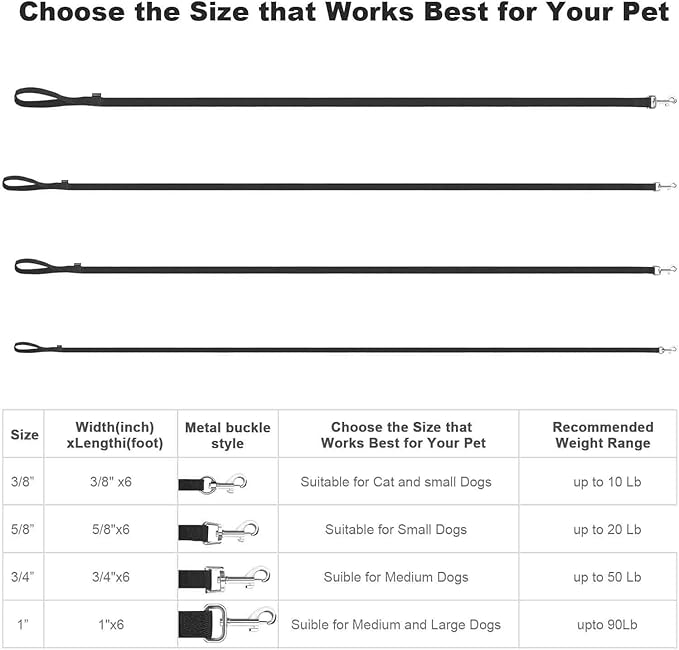 AMAGOOD 6 FT Puppy/Dog Leash, Strong and Durable Traditional Style Leash with Easy to Use Collar Hook, Great for Small, Medium and Large Dogs (3/4 in x 6 ft, Black and Red (2-Pack))