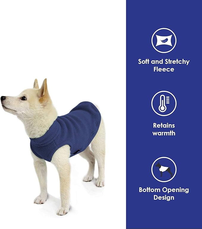 Gooby Stretch Fleece Vest Dog Sweater - Indigo Blue, X-Small - Warm Pullover Super Stretchy Fleece Dog Jacket for Small to Large Dogs