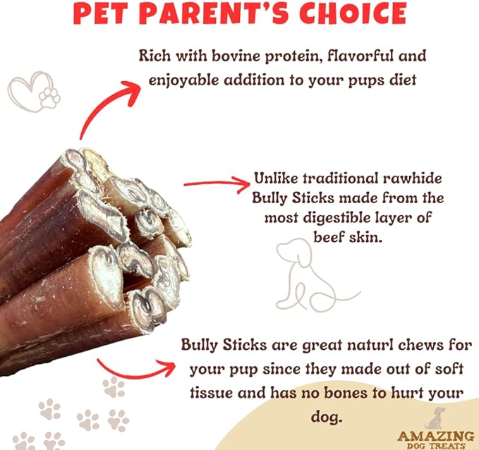 Amazing Dog Treats - Bully Sticks for Small Dogs (6 Inch Junior - 25 Count) - Premium Thin Bully Sticks for Dogs - Best Bully Stick Dog Chews - Bully Bones for Puppies and Small Breeds