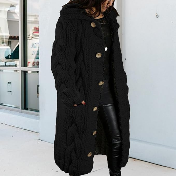 LOAIHA Women Chunky Cable Knit Long Sleeve Cardigan Fall Winter Trendy Oversized Button Down Sweaters Outerwear with Pocket