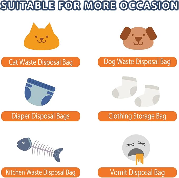 Odor Sealing Waste Disposal Bags S/200 Count Cat Litter Bags Unscented Cat poop bags Large Capacity Diaper Disposal or Pet Waste Bags[Color:Blue]