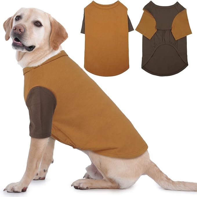 2 Pack Dog Shirt for Large Dogs XXL - Lightweight Breathable Cotton Tees, Freedom of Movement Prevents Overheating Clothes for Border Collie, Pitbull, Boxer, Hiking, Play, Casual Wear, Brown