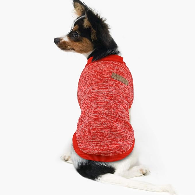 Idepet Pet Dog Classic Knitwear Sweater Fleece Coat Soft Thickening Warm Pup Dogs Shirt Winter Pet Dog Cat Clothes Puppy Customes Clothing for Small Dogs(L,Orange Red)