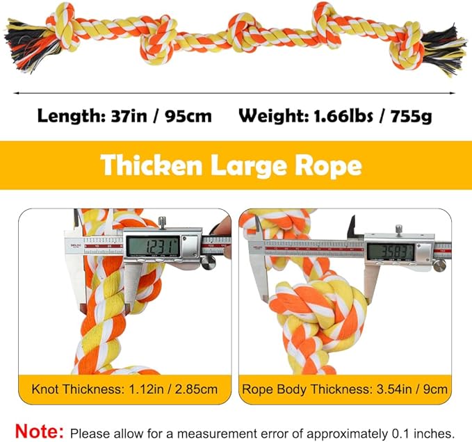 SZEE Dog Rope Toy for Large Dogs, 37 Inch 5 Knots, Halloween Dog Toys for Large Dog & Aggressive Chewers, Durable & Tough Tug of War Rope, for Teeth Cleaning & Boredom Relief (Yellow & Orange)