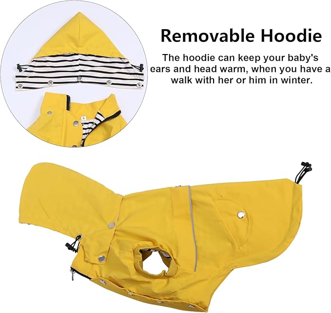 Dog Raincoat Waterproof Raincoats Dog rain Jacket Buttons Zipper Hood Drawstring Suitable for Small Medium Yorkie Terrier Schnauzer Poodle Border Collie Labrador 8lbs to 80lbs Yellow XXL