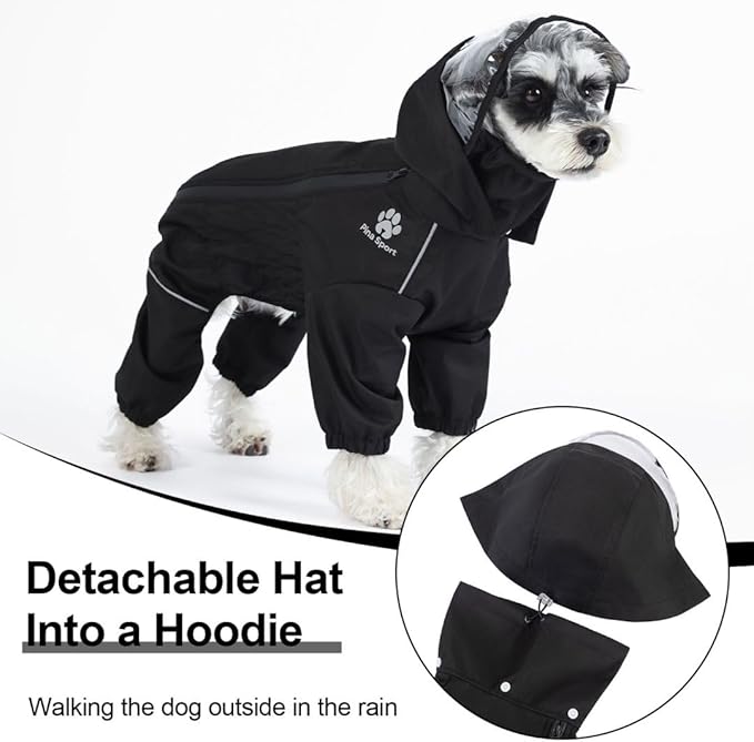 PINA Waterproof Dog Jacket with Hood, Lightweight with Leash Hole, Dog Poncho with Reflective Strap - Full Wrap protect