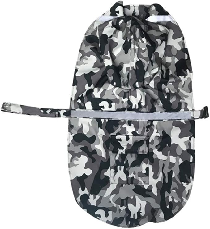 Mikayoo Large Dog Camouflage Raincoat Ajustable Pet Waterproof Clothes Lightweight Rain Jacket Poncho Hoodies with Strip Reflective(Gray L)