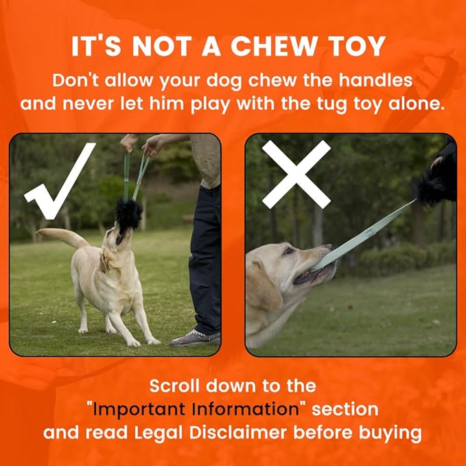HOWGO Dog Bungee Chaser Toy Double Handles Natural Sheepskin Fur for All Breeds(Orange,2Pack)