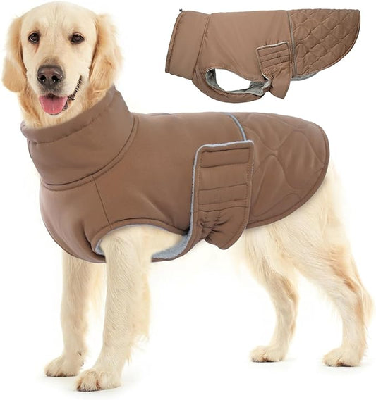 BRKURLEG Dog Winter Coat, Warm Dog Jackets for Small and Medium Large Dogs, Reflective Adjustable Pet Cold Weather Coats, Waterproof Windproof Dogs Snow Jacket Clothes Warm Vest (XL, Khaki)
