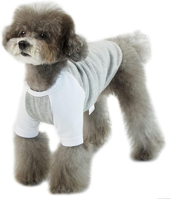 Dog Shirt for Small and Large Dogs Raglan Cotton T-Shirts Soft Breathable Dog Shirts pet Clothes Gray Series (Medium, Gray/White)