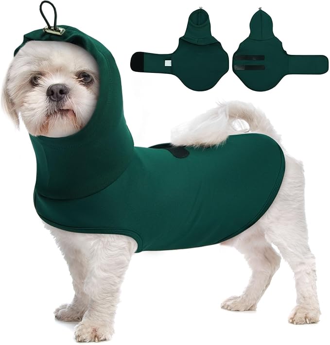 X-Small Dog Anti-Anxiety Vest for Fireworks,Soft Calming Vest | Adjustable Chest & Hood for Puppy,Anxiety Shirt for Noise,Sleeveless Lightweight for All-Seasons(DarkGreen)