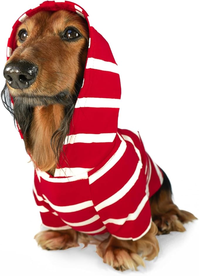 DJANGO Dog Hoodie – Warm, Lightweight, Soft & Stretchy Dog Sweater with Hood, Harness Hole & Elastic Waistband – Cozy Sweatshirt for Small Dogs up to 25 lbs, Dachshunds & Puppies – Crimson Red, XS