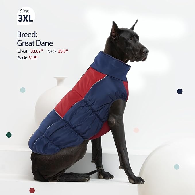 IECOii XL Dog Coat - Winter Waterproof, Extra Warm XLarge Dog Coat with Reflective Fleece Vest, Snowsuit with Zipper Closure, Turtleneck with Harness Hole