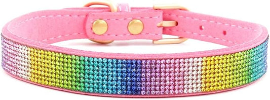 Serijoars Small Dog Collar with Rhinestone Crystal Diamond Colorful Bling Girl Puppy Cat Collars (S, Pink2)