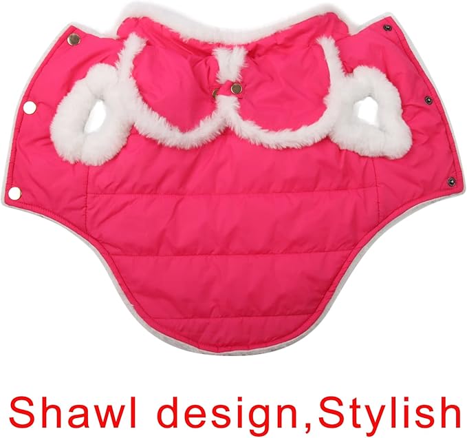 Shawl Design Fleece Lined Warm Dog Jacket for Winter Cold Weather,Soft Windproof Medium Dog Coat,Pink XL