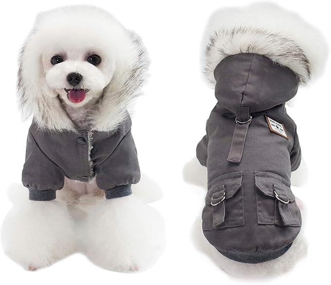 Warm Dog Hooded Trench Coat Windproof Parka Jacket for Cold Weather (XXL 13.5-20lbs, Black Grey)