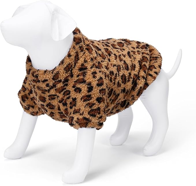 GreenJoy Leopard Print Dog Sweater – Stretchy Fleece Dog Turtleneck Sweatshirt for Puppies & Cats, Soft & Warm Pet Winter Clothes for Small, Medium & Large Dogs (Coffee Brown, Large/X-Large)