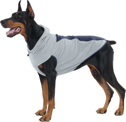 IECOii Great Dane Fleece Dog Sweater, Extra Large Dog Fleece Sweater for Giant Breeds Dogs Turtlenck, Cozy Warm Dogs Hoodie with Leash Hole, Fall Winter Walks Easily, Machine Washable, Blue, 5XL