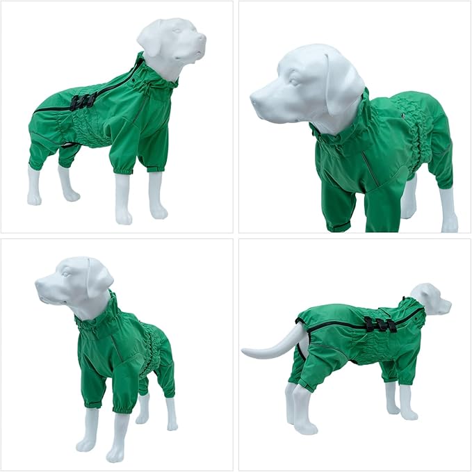 Dogs Waterproof Jacket, Lightweight Waterproof Jacket Reflective Safety Dog Raincoat Windproof Snow-Proof Dog Vest for Small Medium Large Dogs Green XXL