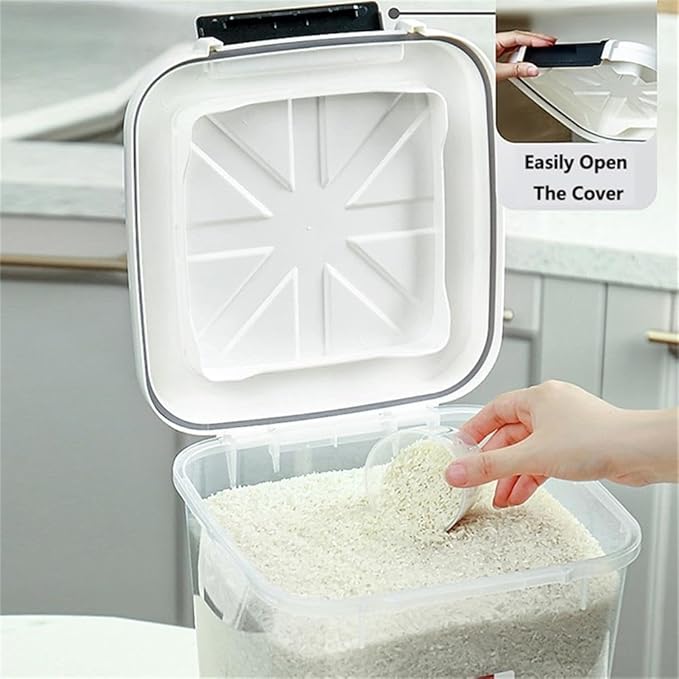 HANAMYA 30 LB Rice Storage Container with Measuring Cup, BPA free, For Rice | Grain | Pet Food | Flour, 2 coun, Clear & Black
