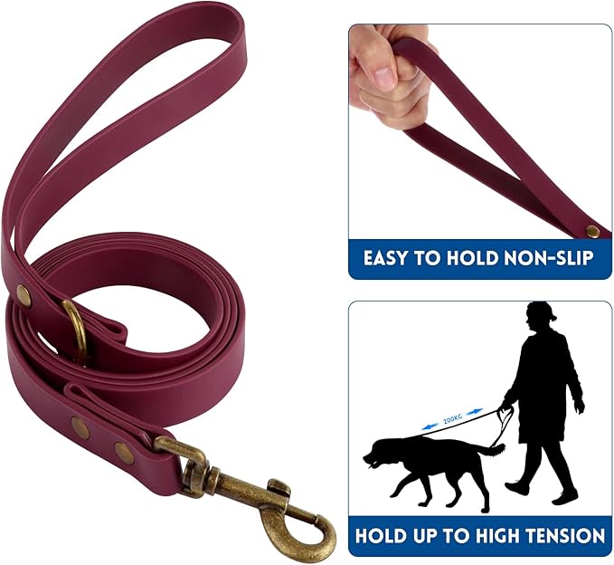 Wisedog Dog Collar and Leash Set, Waterproof Adjustable Puppy Collars with Cute Tag 6FT Dog Leash with Poop Bag for Small Medium Large Dogs (S, Burgundy)