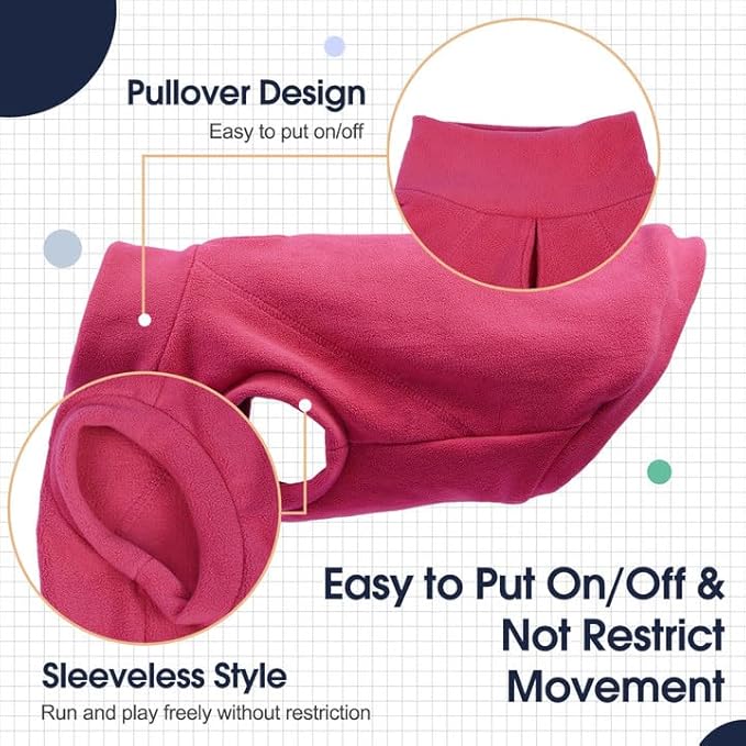 IECOii 2 Pack Dog Sweaters Vest Fleece, Warm Fall Winter Coat for Small Dogs with Leash Hole, Soft Stretchy Pet Pullover Clothes for Indoor Outdoor Walking (Size M, Rose Red & Dusty Pink)