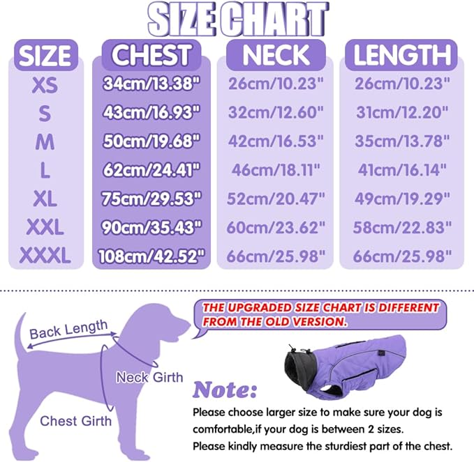 EMUST Dog Winter Jackets, Small/Medium/Large Dog Coat for Winter, Pet Cold Jacket for Large Dogs, Purple, XL