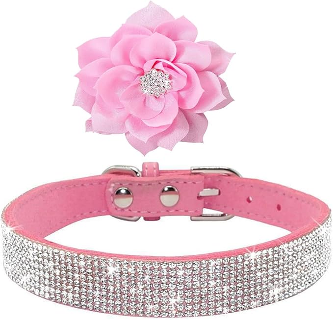 Serijoars Small Dog Collar with Rhinestone Crystal Diamond Colorful Bling Girl Puppy Cat Collars (XS, Pink6)