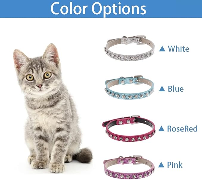 2 Pack Cat Collar Rhinestone Bling Cute Cat Collars Accessories for Pet Collars Adjustable Ideal for Girl Cats Male Cats(Silvery Blue)