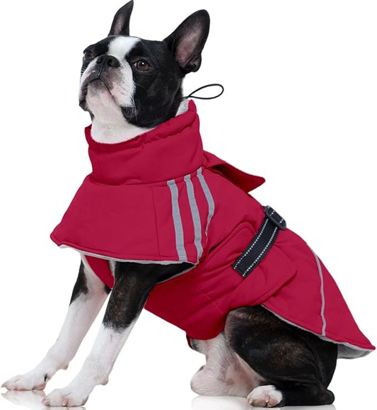 FUAMEY Dog Cold Weather Coats,Dog Winter Jackets for Medium Dogs Warm Dogs Coat with Reflective Strips Waterproof Pet Snowsuit Thick Paded Pets Vest for Boston Terrier French Bulldog Wine Red M