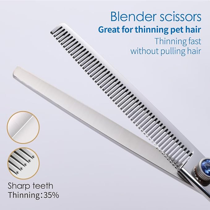 Left Handed Dog Grooming Scissors Kit 7.5 in Professional Curved Thinning Straight Shears 3pcs Set for Grooming Big Dogs Poodle Pet Japan 440C Stainless Steel(7.5'' Kit, 4Pcs)