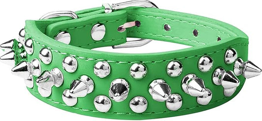 Spiked Dog Collar Soft Pu Leather Mushrooms Rivet Spike Studded Puppy Adjustable Pet Collars for Small Breeds (XS, Green)
