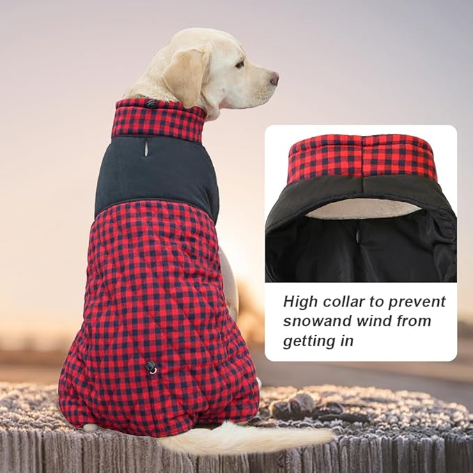 Dog Jackets for Winter, Reversible Dog Coat Windproof Waterproof Jackets for Cold Weather, British Style Plaid Coats Warm Vest for Small Medium Large Dogs(RED, 5XL)