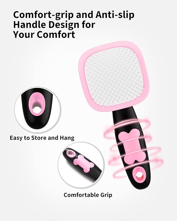 Glendan Dog & Cat Grooming Brush - Slicker Shedding Tools (Pink)