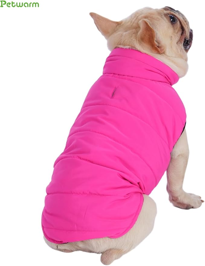 PetWarm Reversible Dog Winter Coat, Windproof Dog Puffer Vest, Soft Vest for Dogs with Hook-and-Loop Strap for Easy Dressing, Waterproof Coat for Dogs with Adjustable Fit, Pink, XS
