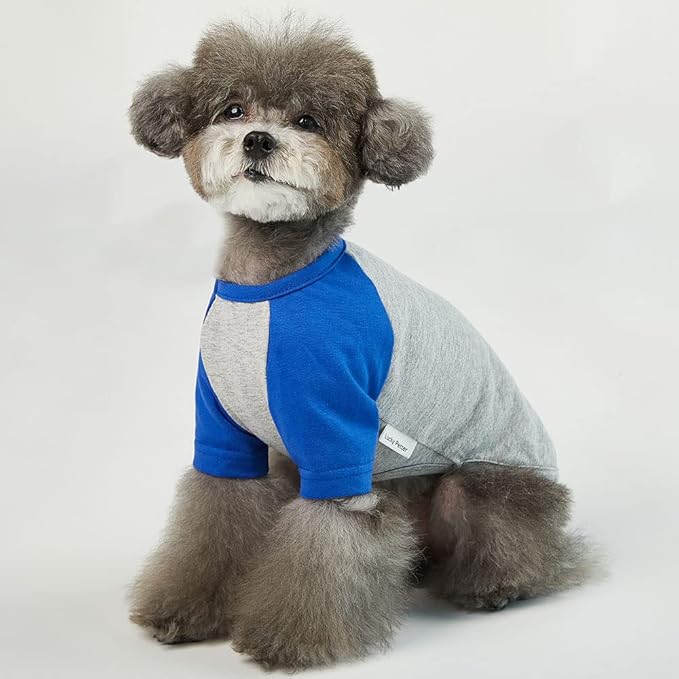 Dog Shirt for Small and Large Dogs Raglan Cotton T-Shirts Soft Breathable Dog Shirts pet Clothes Gray Series (Small, Gray/Blue)