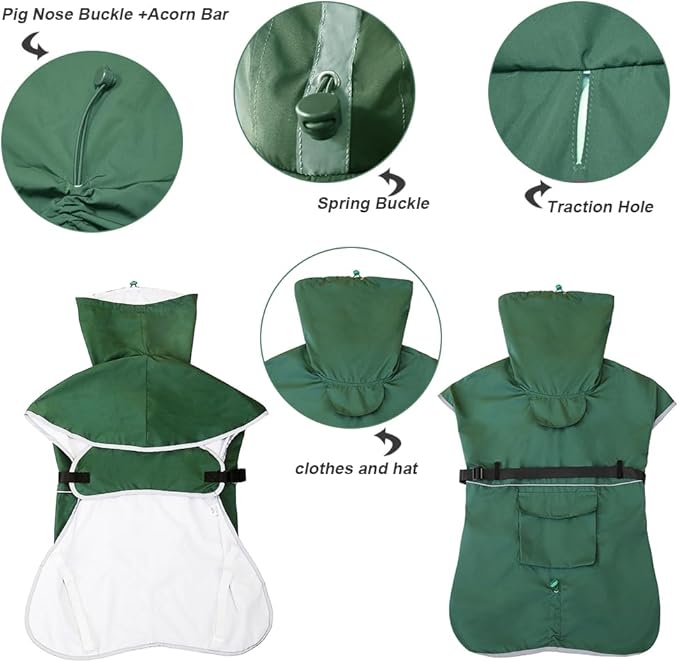Reflective Dog Raincoat Waterproof Adjustable Dog Hooded Poncho Raincoat for Medium Large Dogs, Lightweight Pet Rain Jacket (Green, XL)