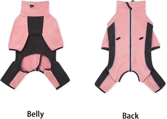 Fleece Dog Coat for Small Medium Dog,Pullover Pajamas Jumpsuit Bodysuit Puppy Coats with Legs, Pet Windproof Warm Cold Weather Jacket Full Body Vest Cozy Snowsuit Outfit Clothes (Pink, XXL)