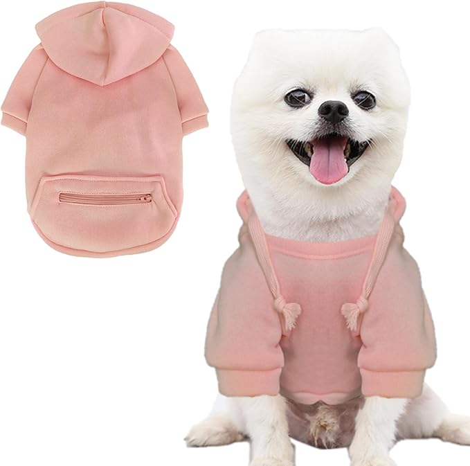 Jecikelon Pet Dog Cold Weather Coat with Pocket Winter Dog Hoodie Warm Puppy Clothes for Small Dogs Chihuahua Clothing (Pink, Medium)