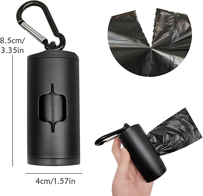 Metal Dog Poop Bag Holder Aluminum Dispenser for Leashes, Hiking & Travel, Lightweight Scratch-Resistant with 3 Attachments and 195 Bags (Black, 1 Holder 15 Bags)