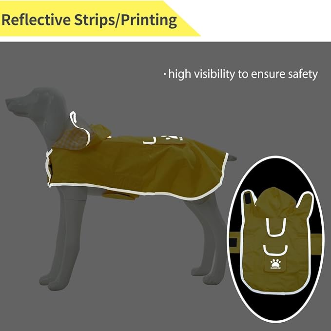 MAMORE Dog Raincoat Reversible,Waterproof Dog Rain Coat Hooded Slicker Poncho with Reflective Strip, Plaid Double Layer Rain Jacket for Small Medium Large Dogs (Yellow, X-Small)