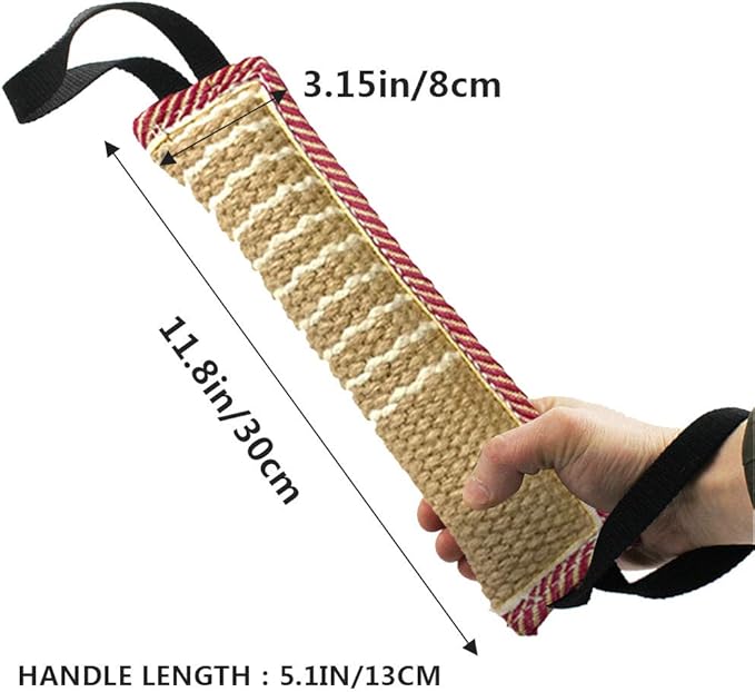 Dog Tug Toy, Dog Bite Jute Pillow Pull Toy with 2 Strong Handles, Perfect for Tug of War, Puppy Training Interactive Play, Bite Training Toys for Medium to Large Dogs (Pink Yellow)